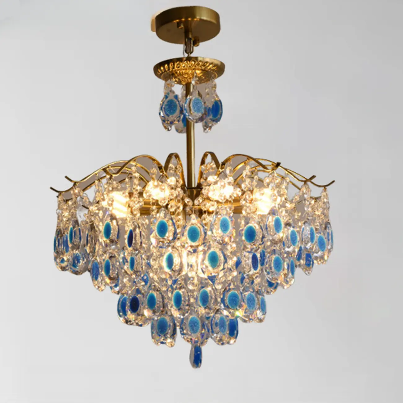 Gold Crystal Chandelier with Beads and Modern Elegant Design
