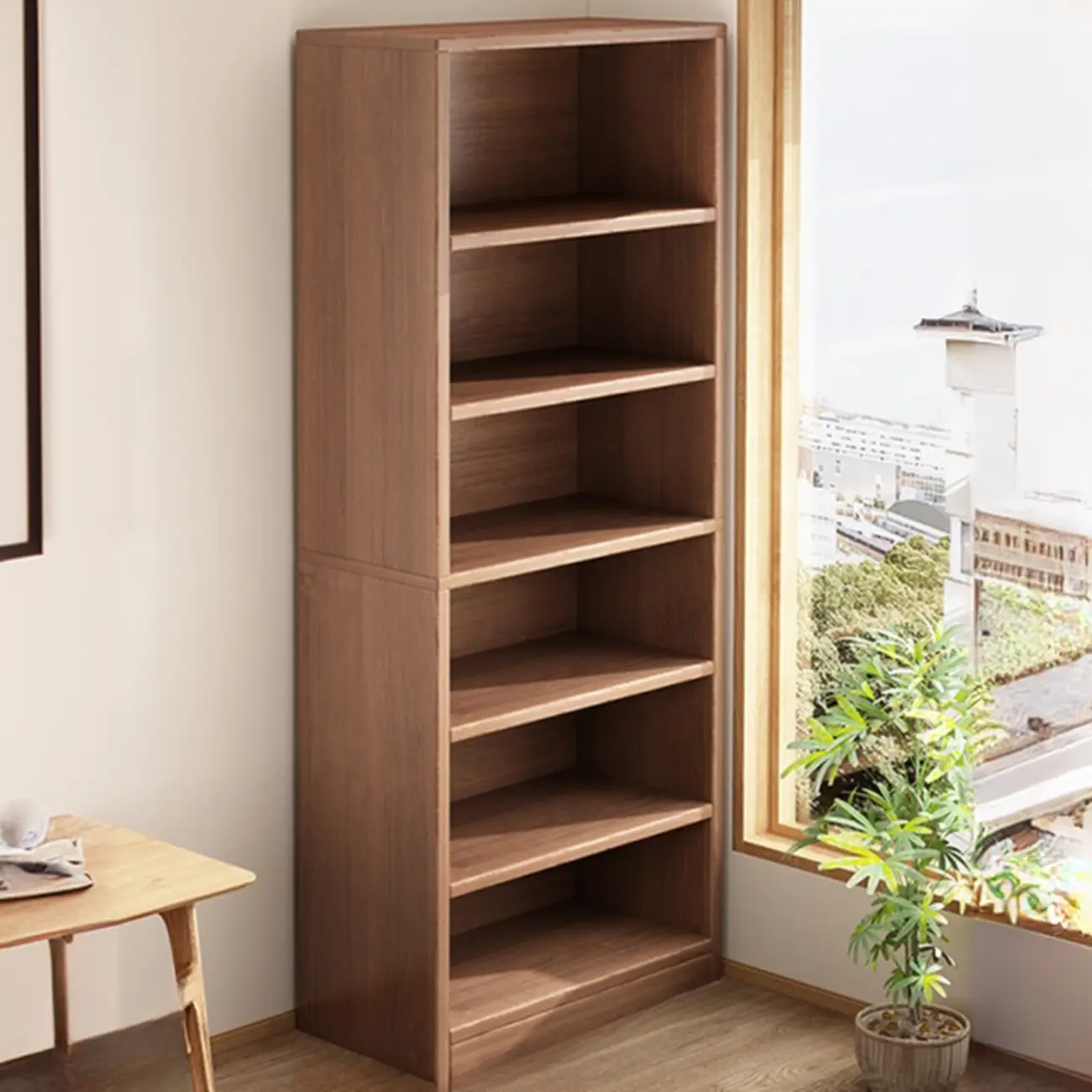 Brown Vertical Multi Tier Closed Back Wood Bookshelves