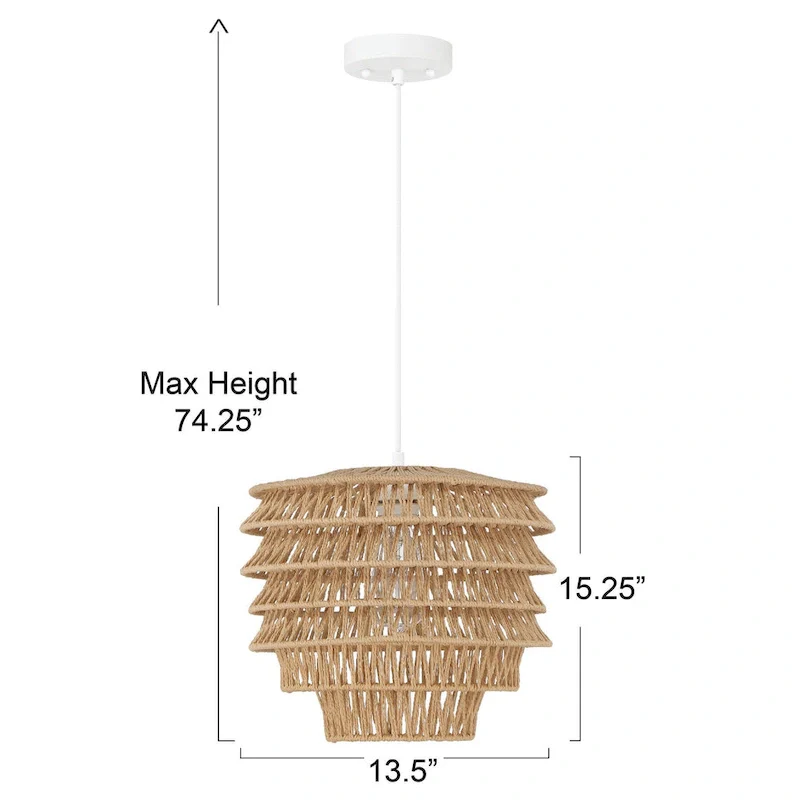 Handwoven Paper Rope and Metal Ceiling Pendant Lamp - 13.4 L x 13.4 W x 15.2 H