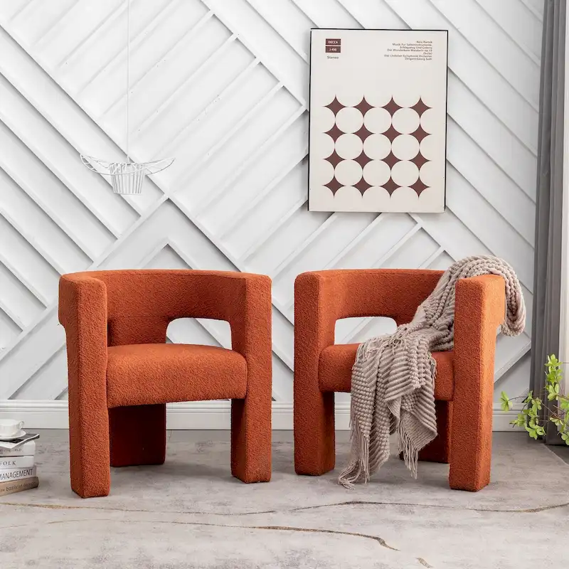 KINWELL 28   Wide Boucle Upholstered Square Armchair (Set of 2)