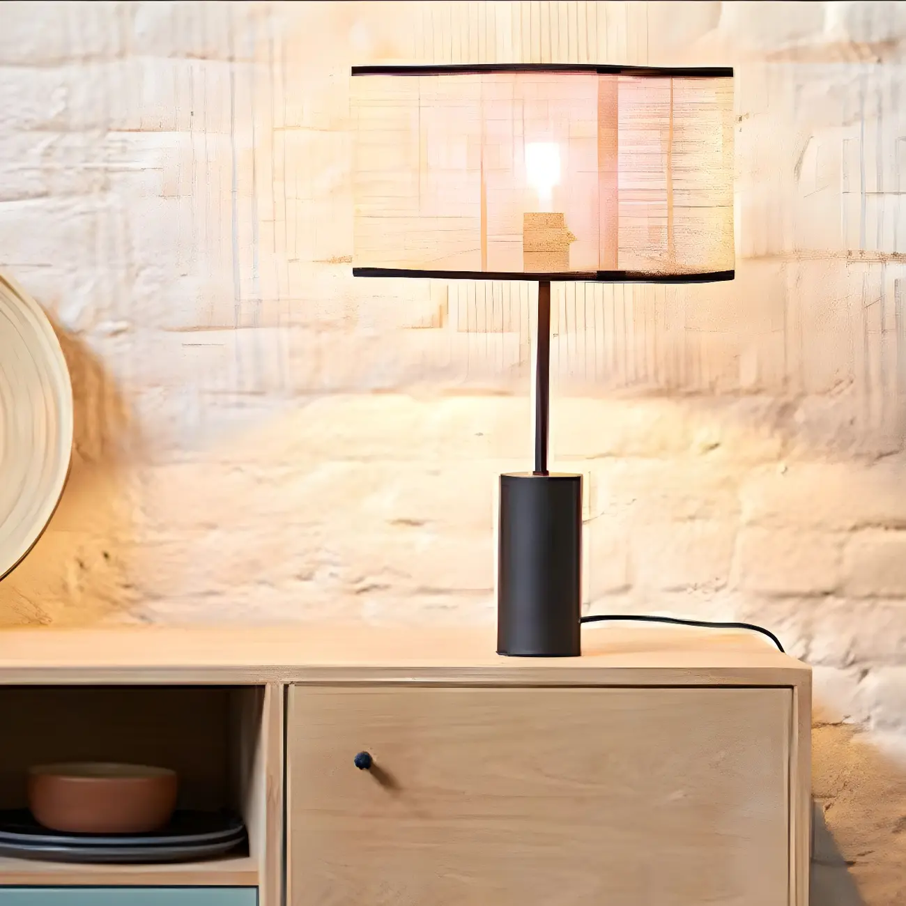 Brown Rarran Metal Drum-Shaped LED Table Lamp
