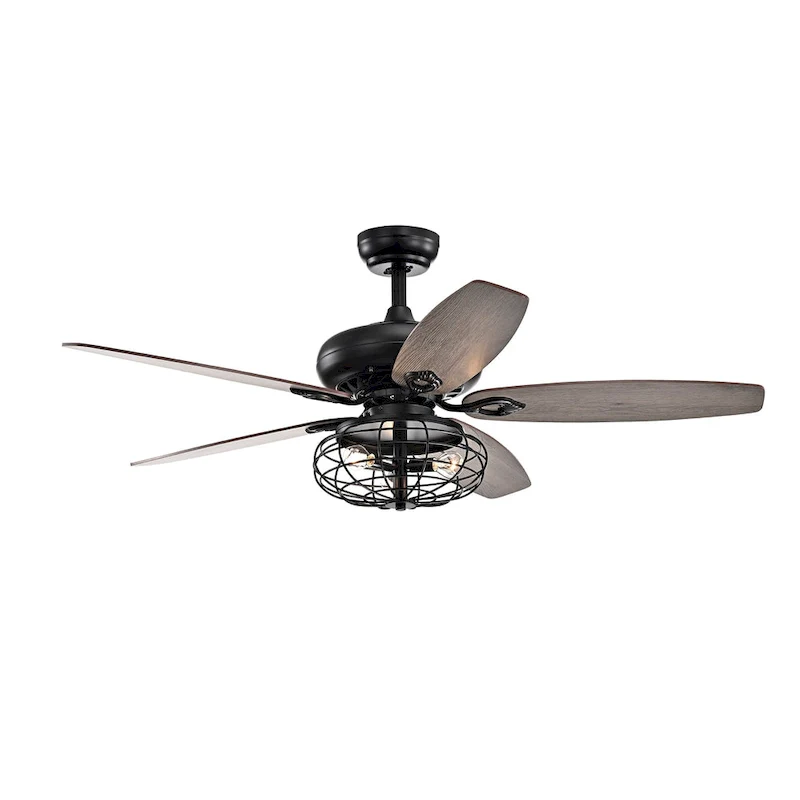 Joye Matte Black 52-Inch 5-Blade Lighted Ceiling Fan with Globe Metal Shade (optional Chrome Finish)