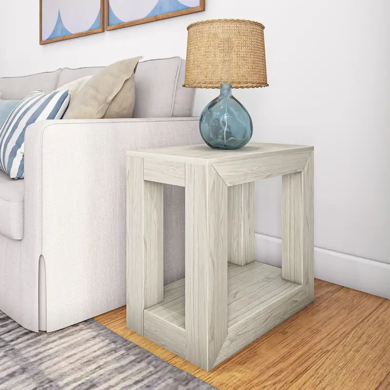 Plank and Beam Modern Rectangular Side Table with Shelf