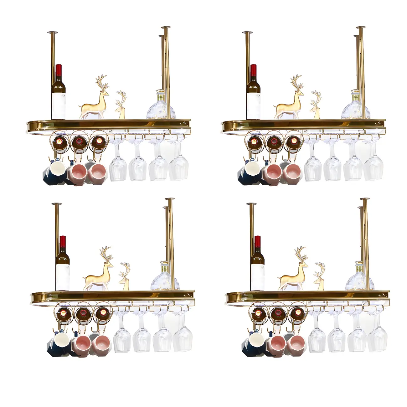 Modern Gold Metal Wine Rack with Glass Holder