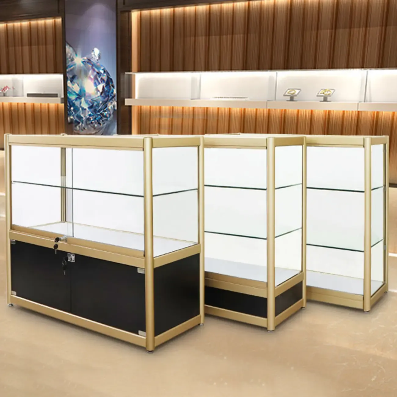 Gold Rectangular Metal Frame Glass Curio Cabinet