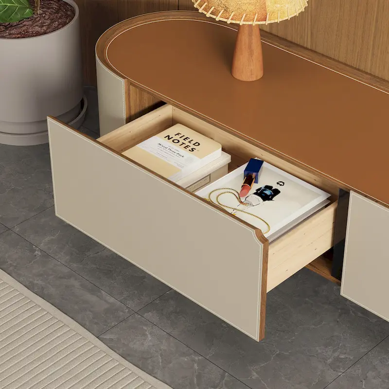 86.6   Leather TV Stand, Modern Entertainment Center with 3 Drawers