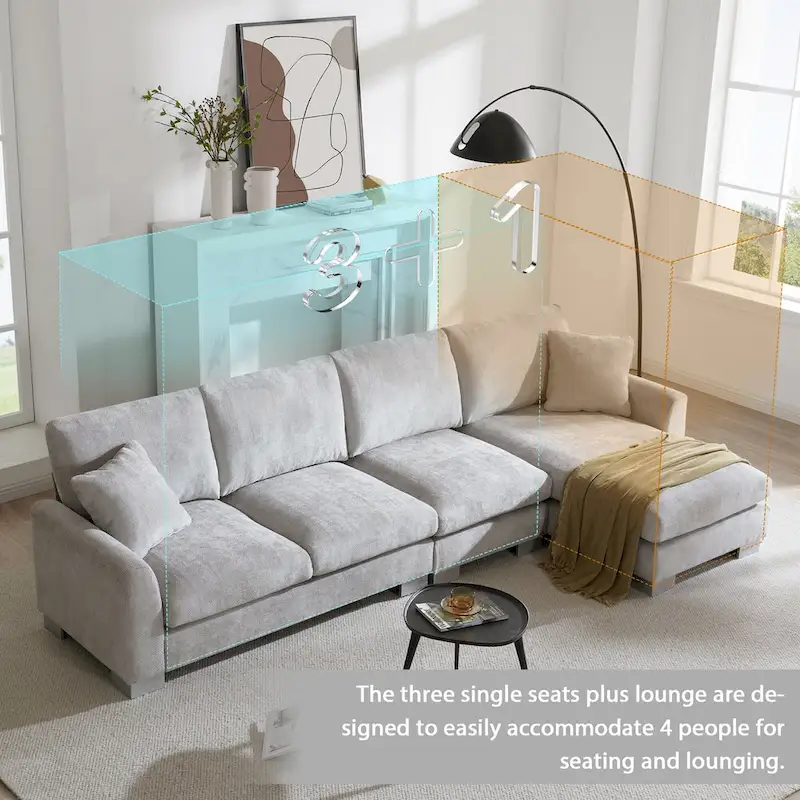 119 Chenille L-Shaped Sectional Sofa with Chaise Lounge and 2 Pillows