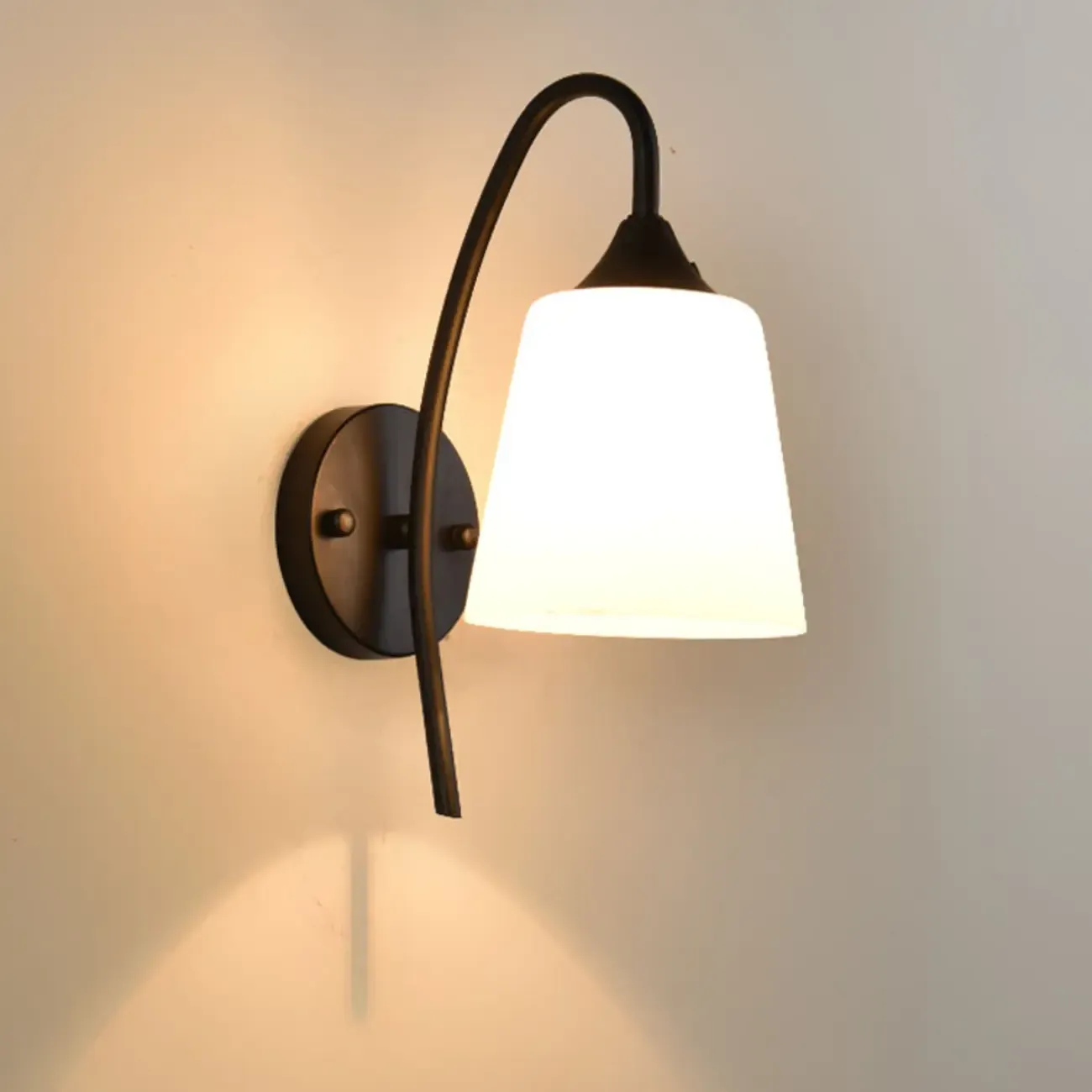 Simple Curved Black Metal Vanity Light with Glass Shade