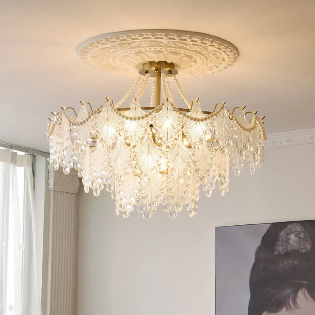 Gold Crystal Beads Chandelier with Elegant Design
