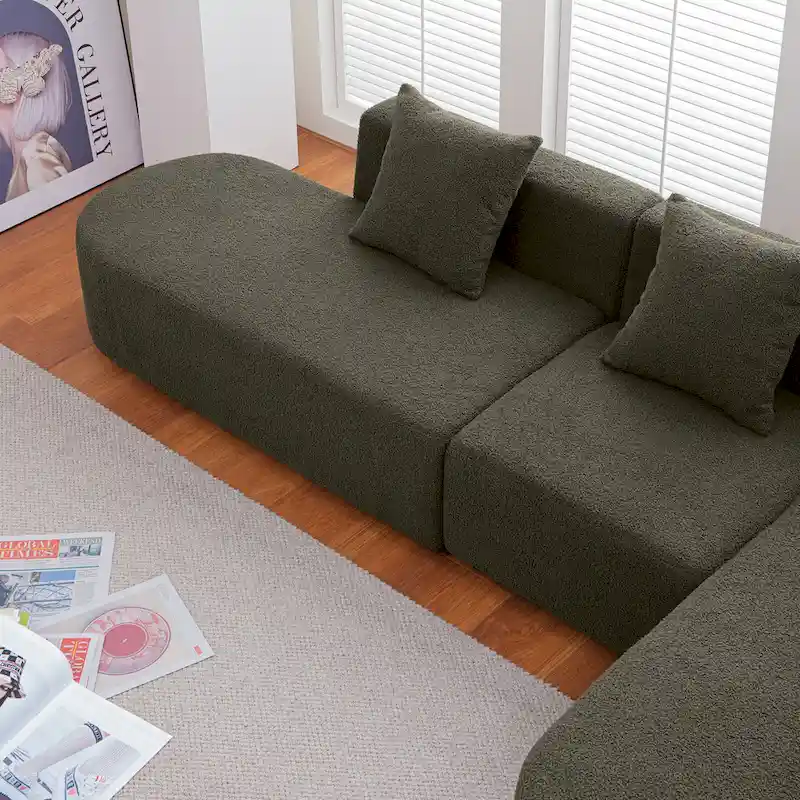 Modern L shape boucle Sofa with curved seat (facing right)