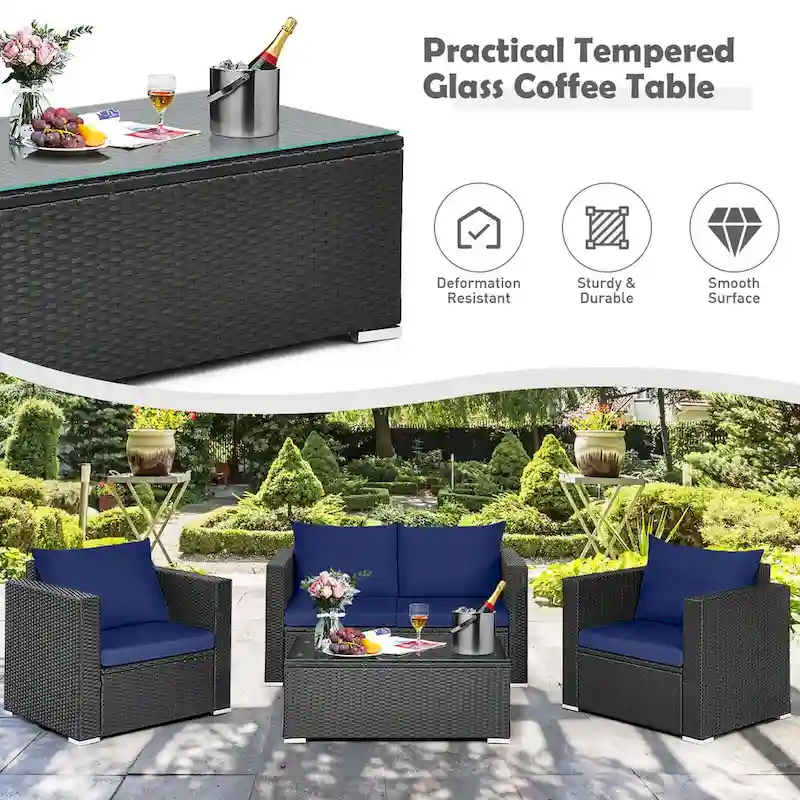 Costway 8 PCS Patio Rattan Furniture Set Cushioned Sofa Chair Coffee - See Details