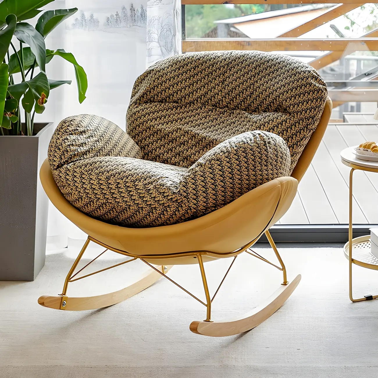 Modern Velvet Upholstered Rocking Chair with Wood Legs