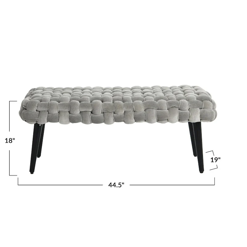 Chunky Woven Velvet Entryway Bench with Wood Legs