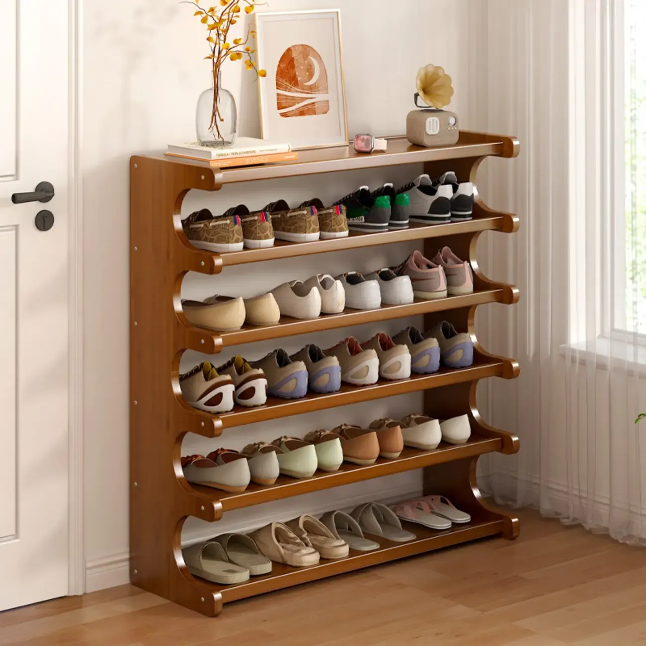 Modern Brown Shoe Rack Wood Organizer