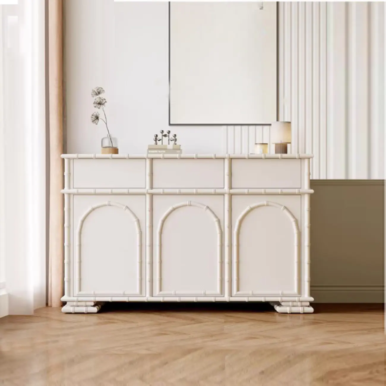 Elegant White Wood Hallway Shoe Cabinet with 4-Drawer