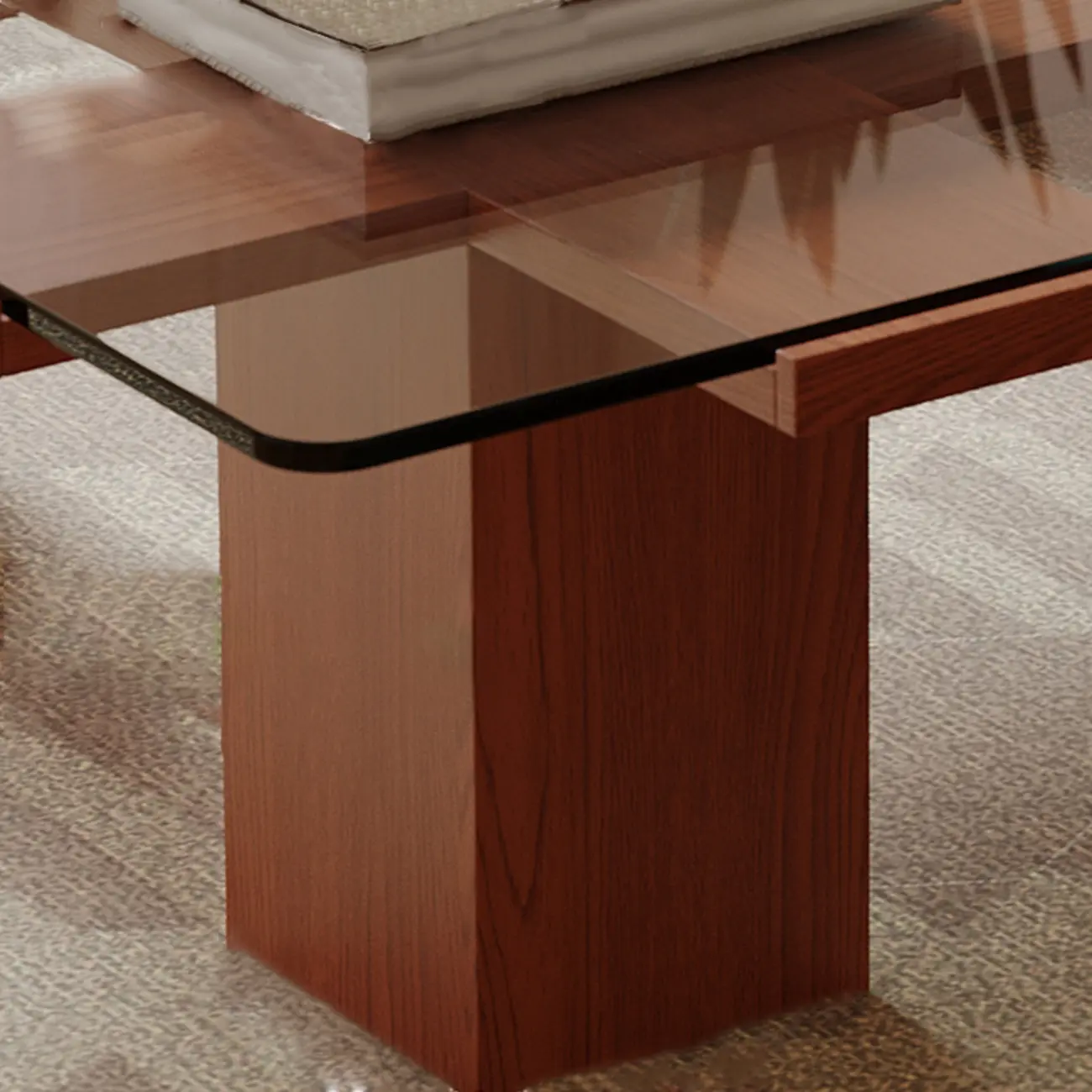 Square Modern Glass Wood Four Legs Coffee Table
