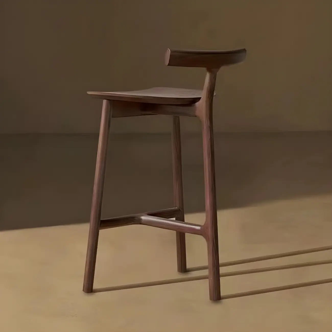 Natural Tripod Ash Wood Fabric Armless Bar Stool