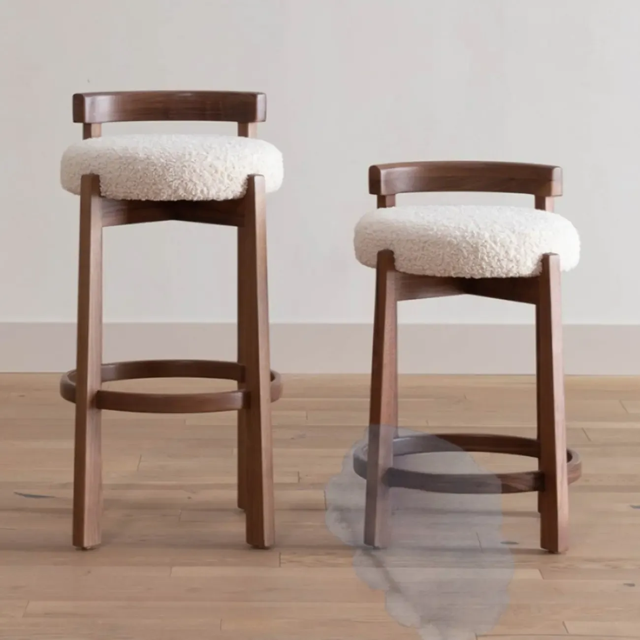 Glam Wooden Cushioned Bar Stools with Round Seat for Home Bar