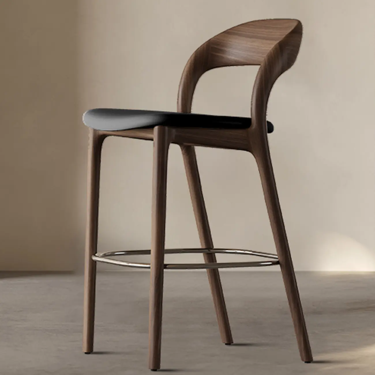 Mid-Century Modern Wood Faux Leather Bar Stool