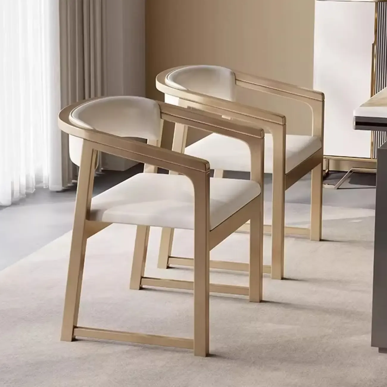 Modern Upholstered Metal Dining Arm Chair