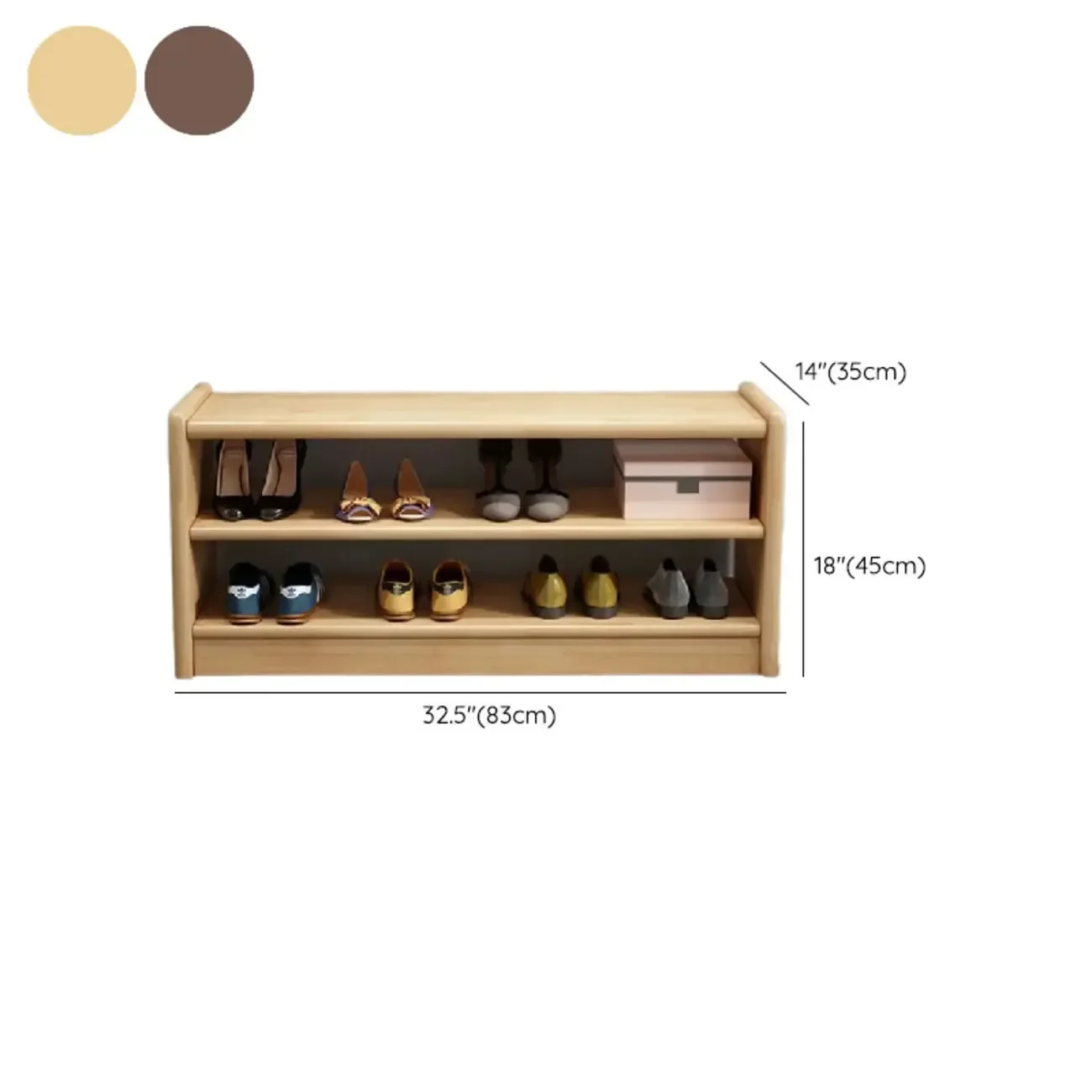 Scandinavian 2-Tier Upholstered Wood Shoe Rack Bench