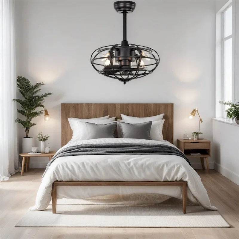 3 Speeds Reversible Caged Ceiling Fan with Remote and Timer