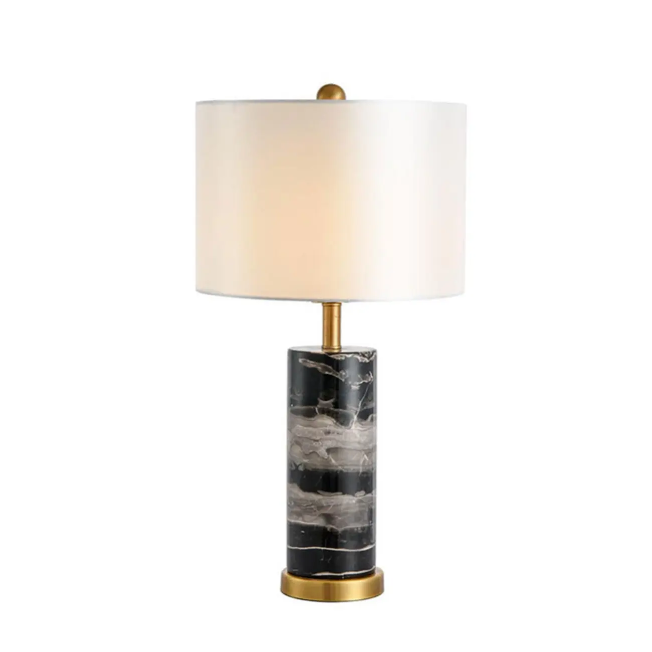 Modern Cylinder Stone Table Lamp with Fabric Shade