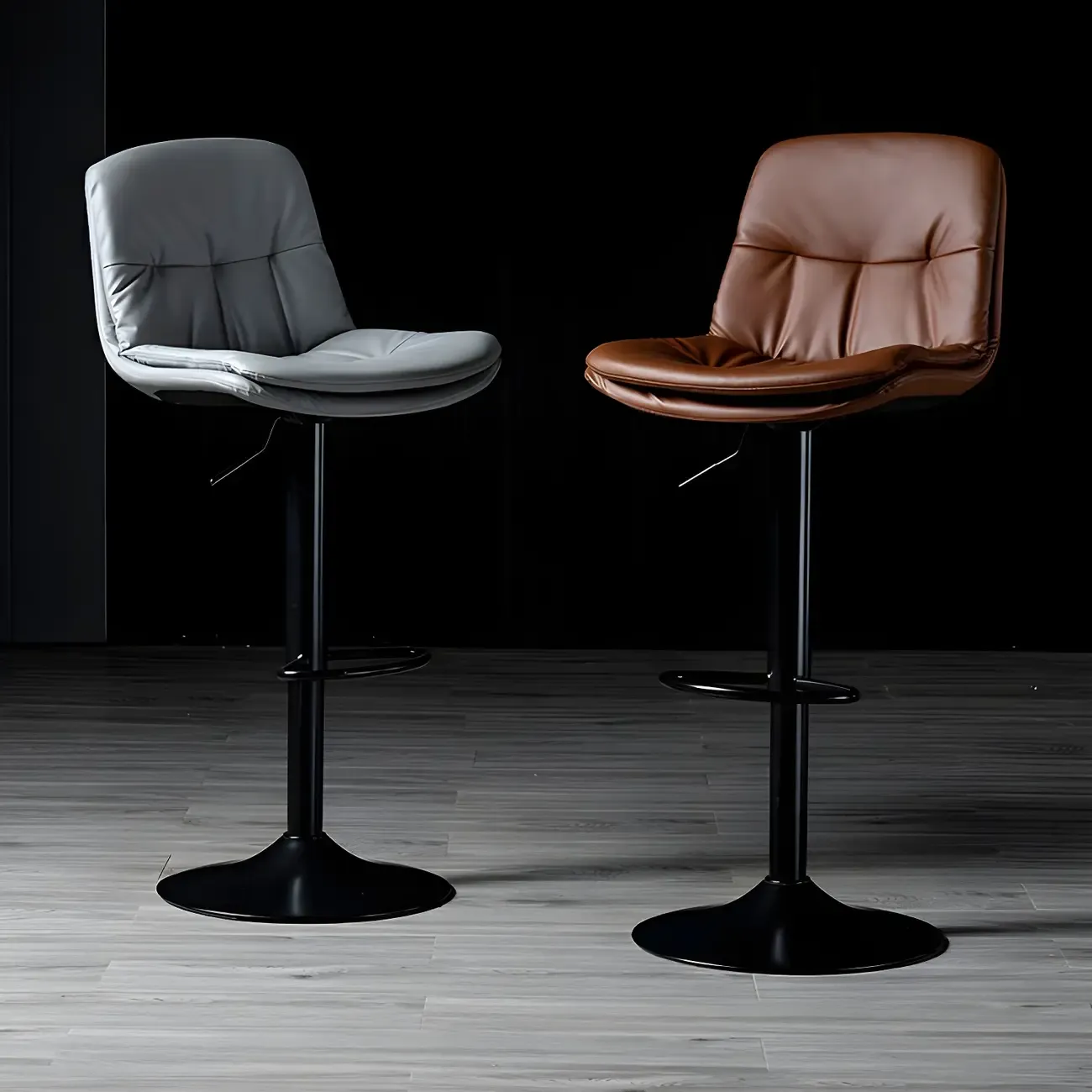 Adjustable Leather Low Back Swivel Bar Stool