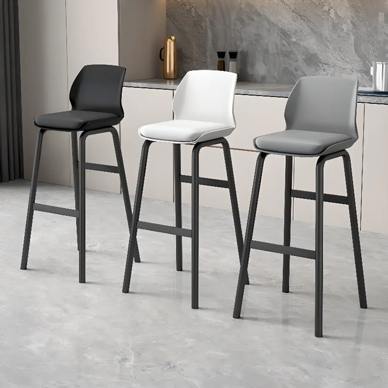 Stylish Rectangular Faux Leather Metal Cafe Bar Stools