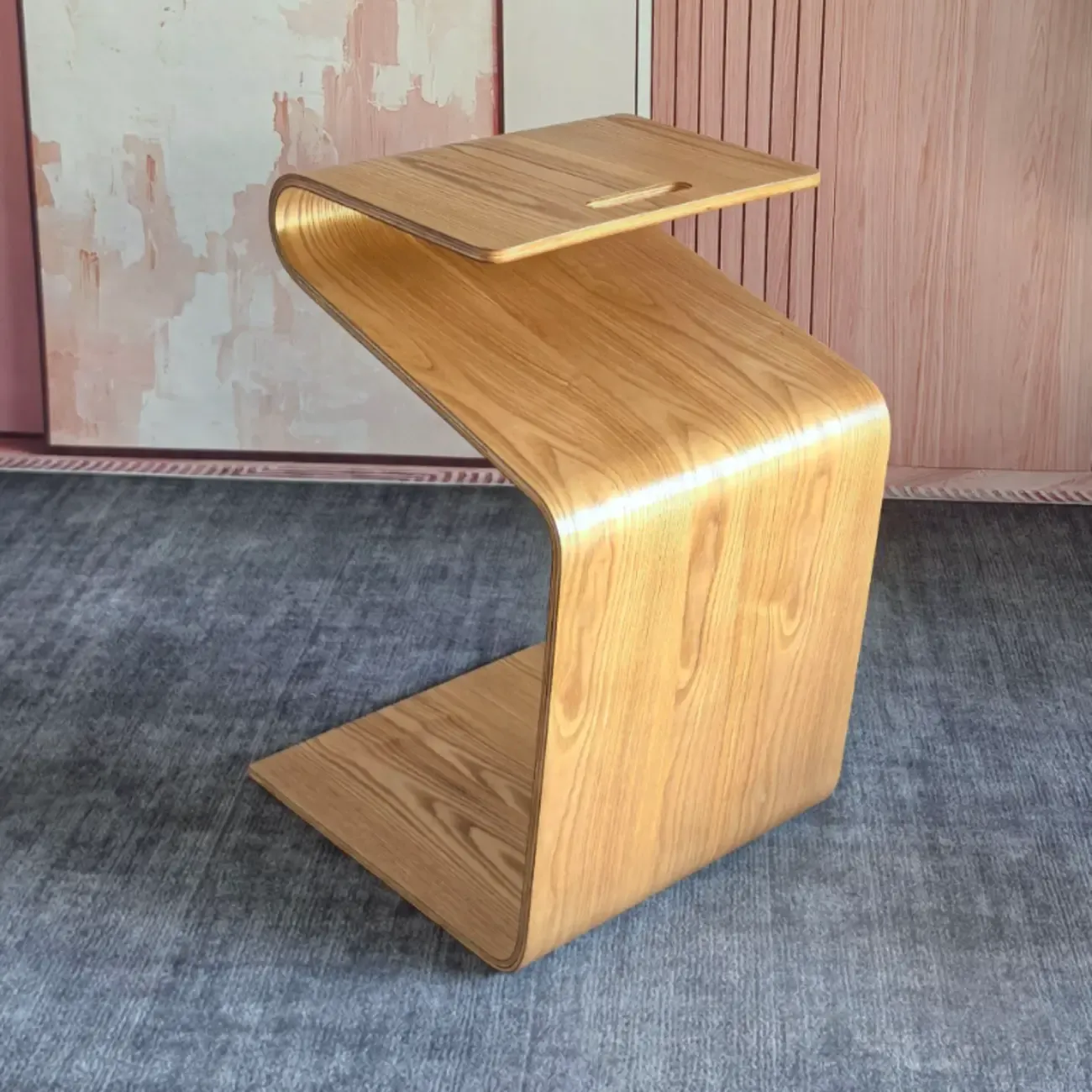 Convertible Wooden Nut-Brown C-Shaped Sofa Side Table