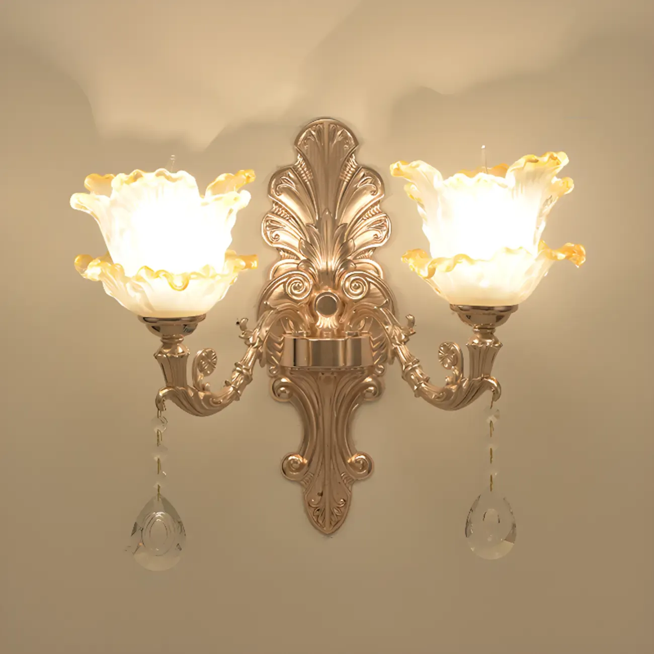 Mini Antique Gold Wall Sconce with Geometric Crystal Shade