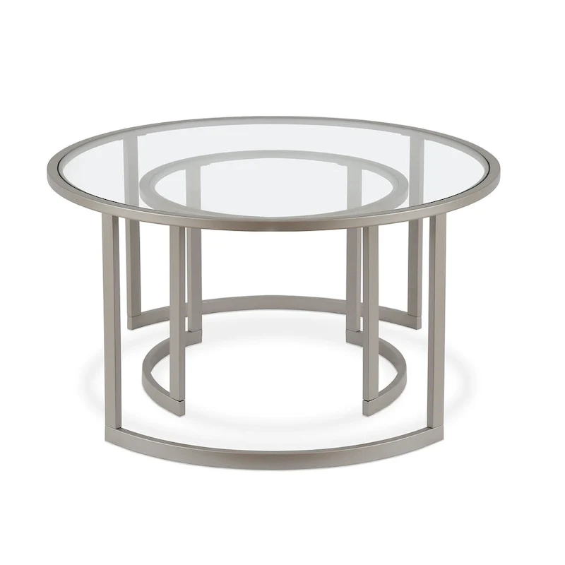 Set of 2 36 Glass And Steel Round Nested Coffee Tables - 36 x 36 x 18