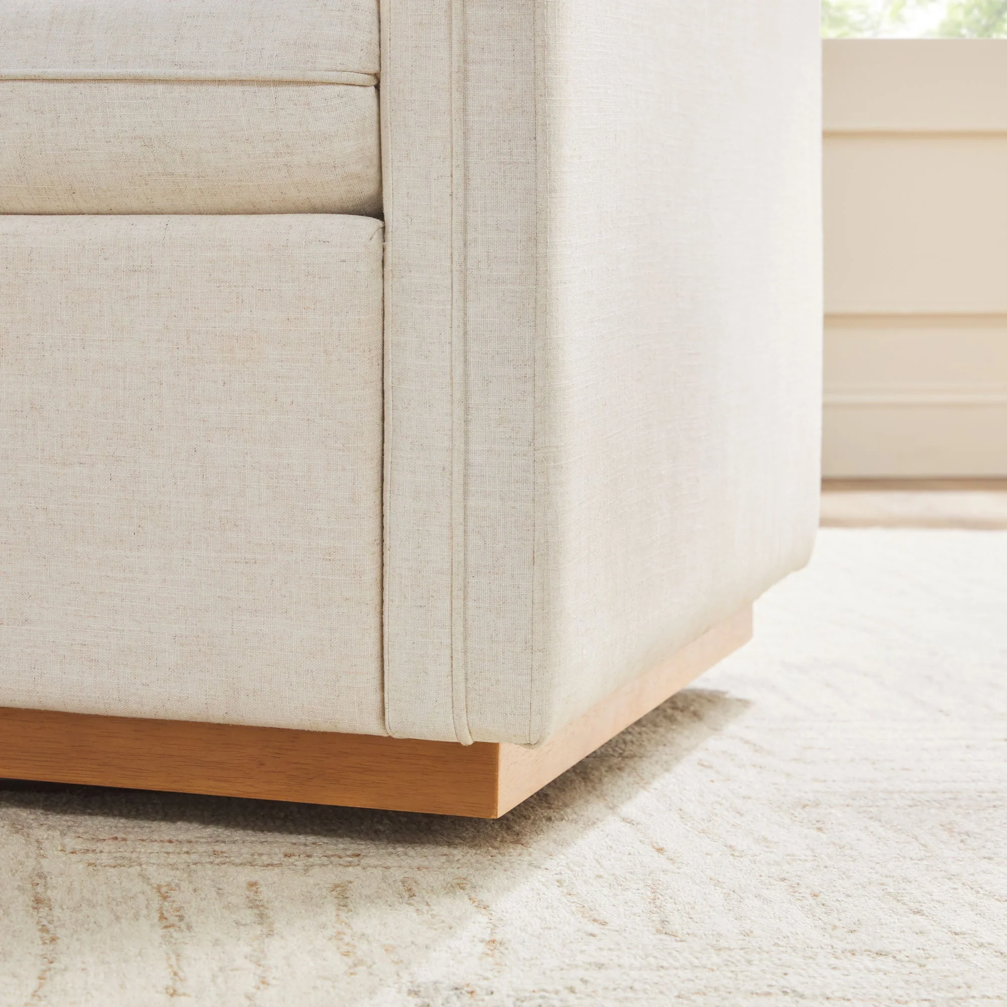 Nash Modern Farmhouse Easy Assembly Linen Swivel Accent Chair