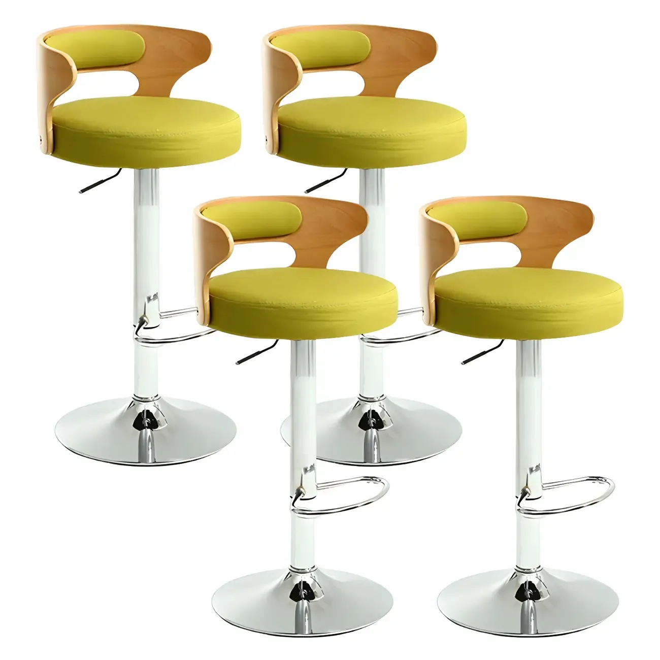 Adjustable Round Leather Swivel Bar Stools with Back