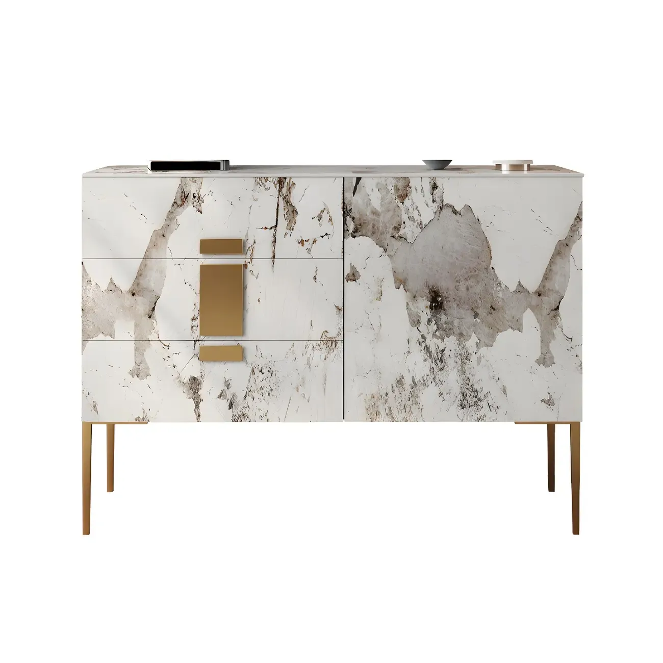 Artistic White Stone Top Buffet Table with Drawers