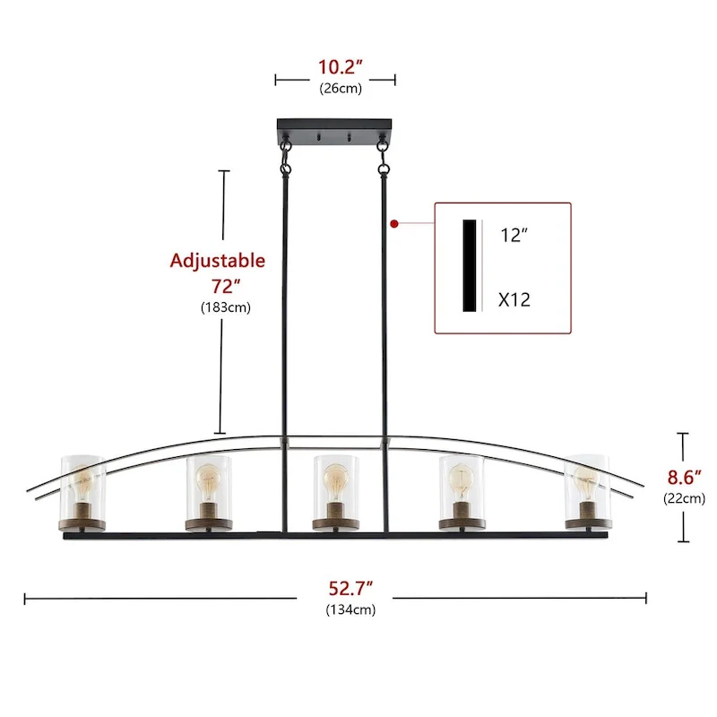 5-Lights Arch Dimmable Glass Adjustable Chandelier Kitchen Island Lights - 52.7 D6.7 W80.6 H (Adjustable)