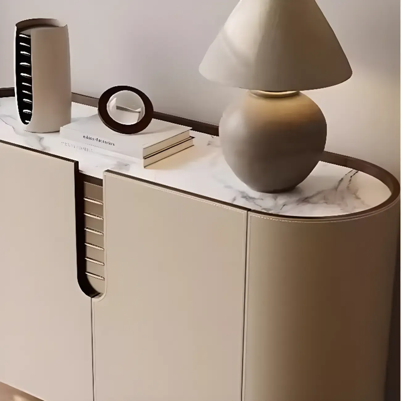 Modern Beige Stone Accent Cabinet with 4 Straight Legs