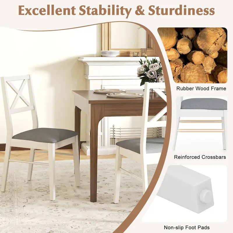 Dining Chairs Set of 4 Upholstered Kitchen Side Chairs w/ Rubber