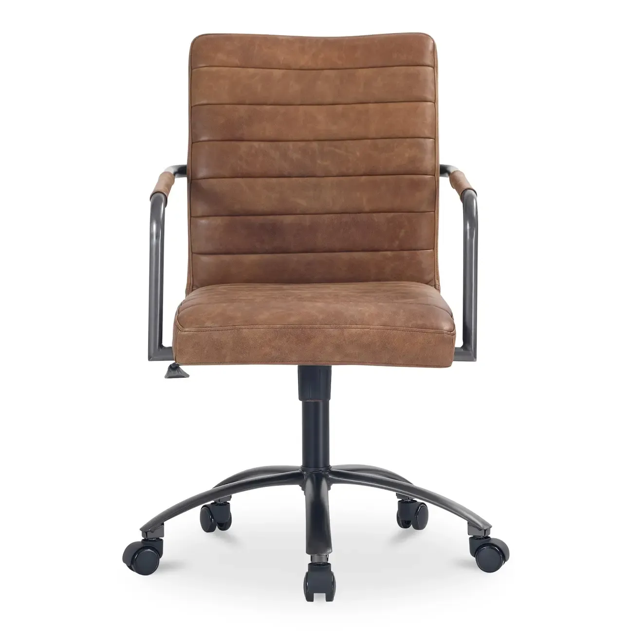 Mid-Back Genuine Leather Swivel Desk Chair with Arms