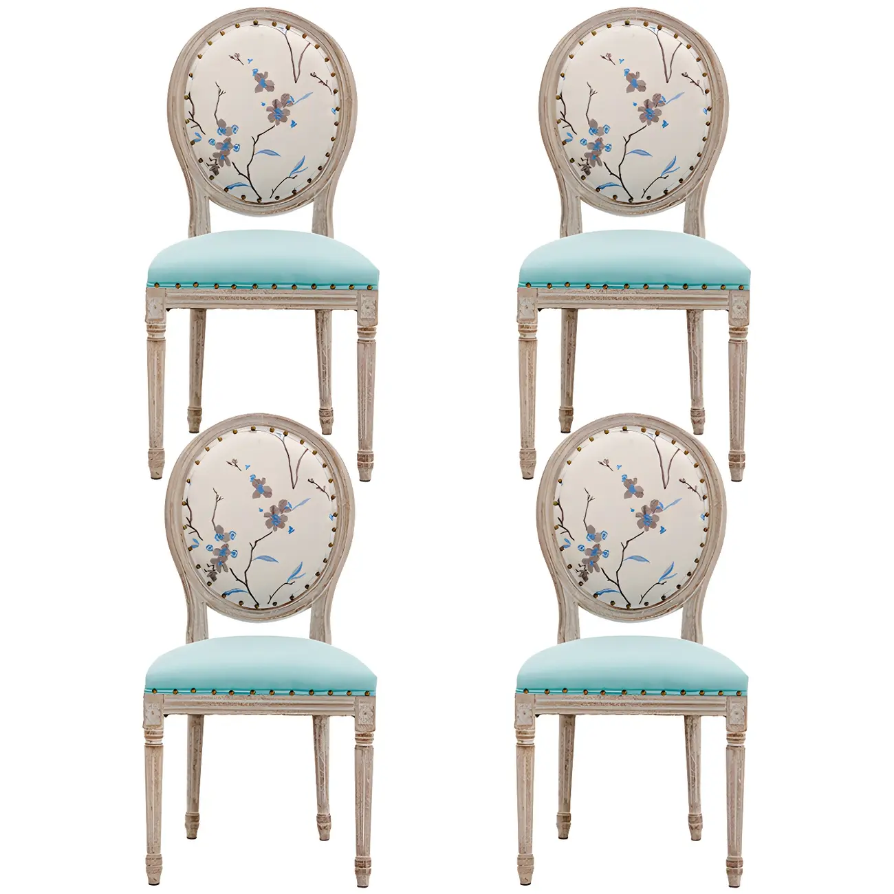 Upholstered King Louis Back Light Wood Dining Chair