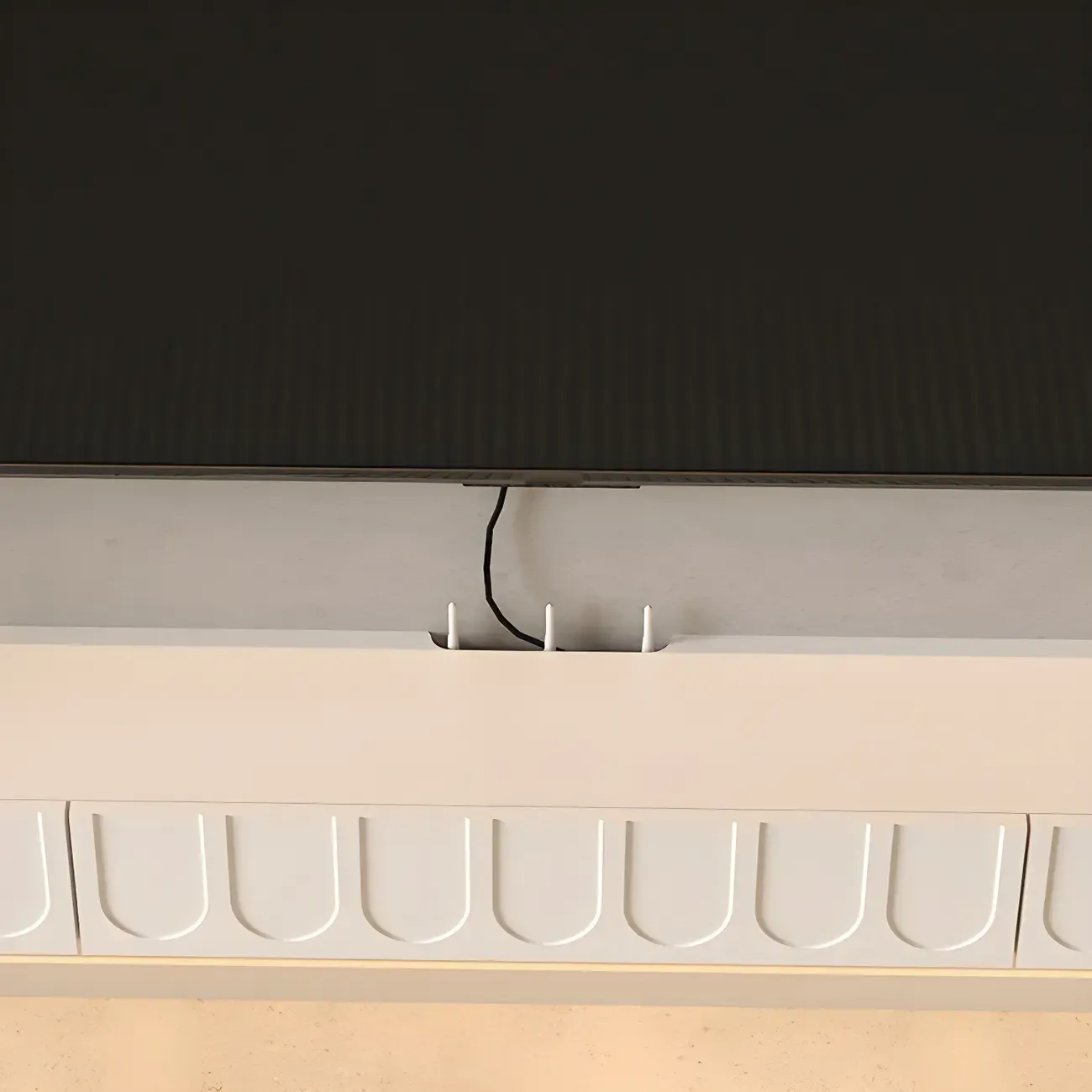 65 Long White Floating Wood U-Pattern TV Stand with Cabinet