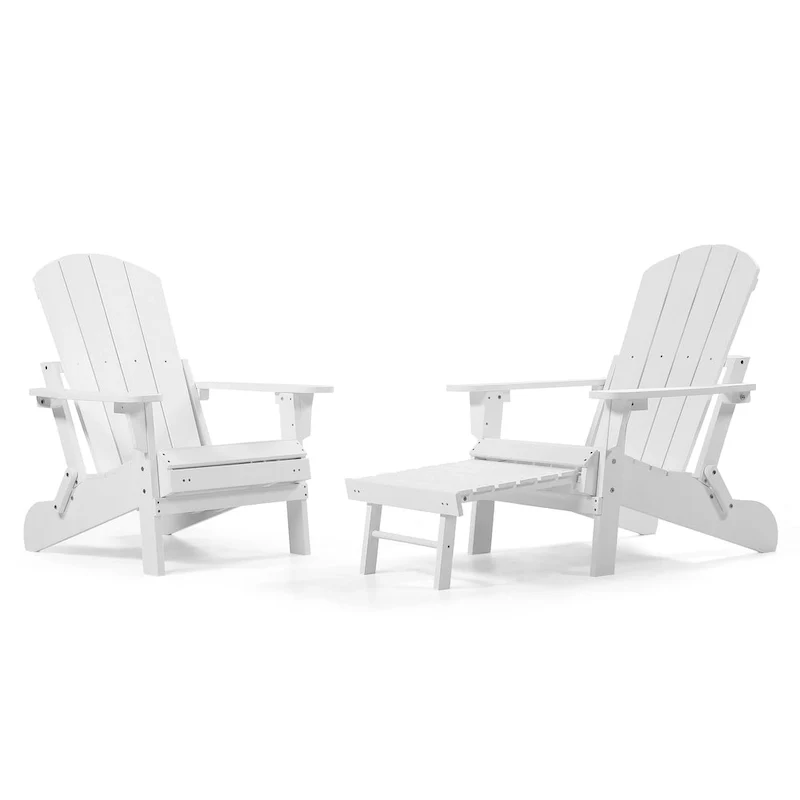 Seaton Folding Poly Adirondack Chair with Pull-out Ottoman, Set of 2