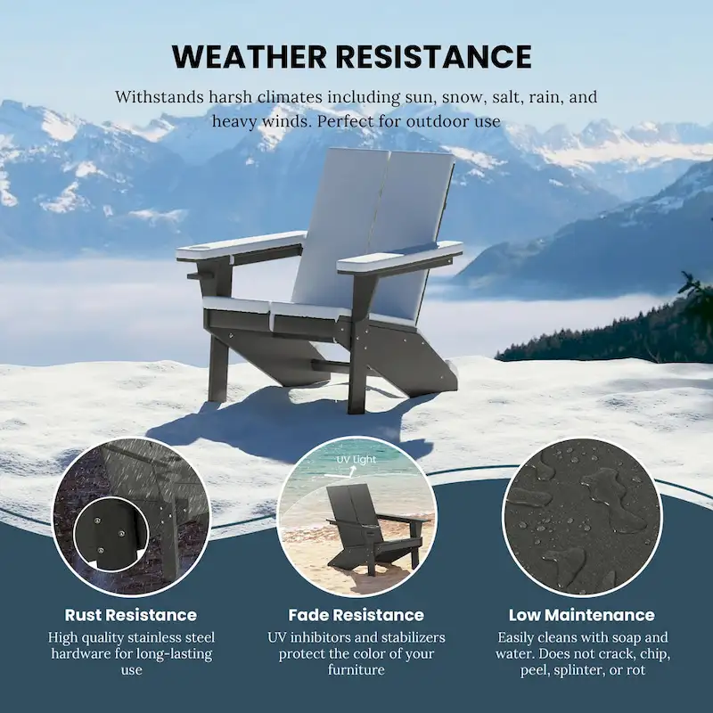 Polytrends Coastin Modern Poly Adirondack Chair (Set of 4), Black