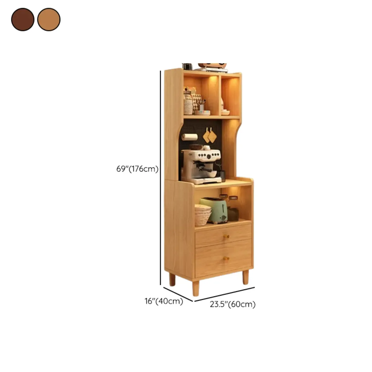 Modern Wood Narrow Sideboard with Drawers Shelves