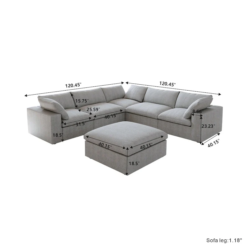 Widen Down Filled 5-Piece Sectional and Ottoman