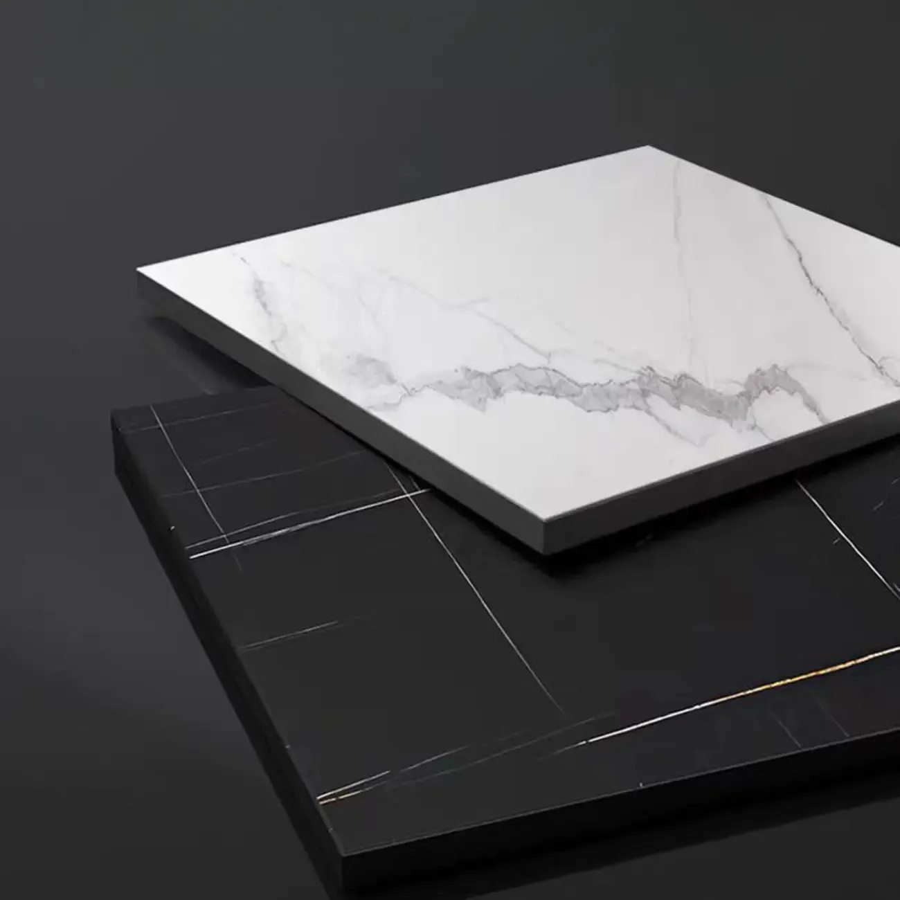 White Modern Stone Metal C Shaped Round Side Table