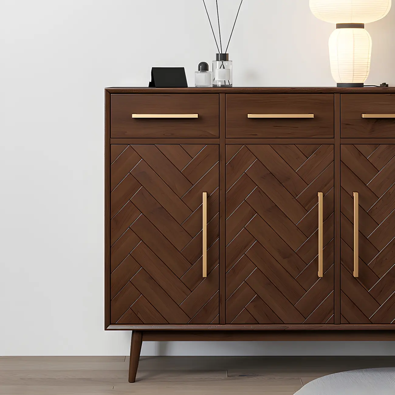 Modern Brown Solid Wood Sideboard with Drawers