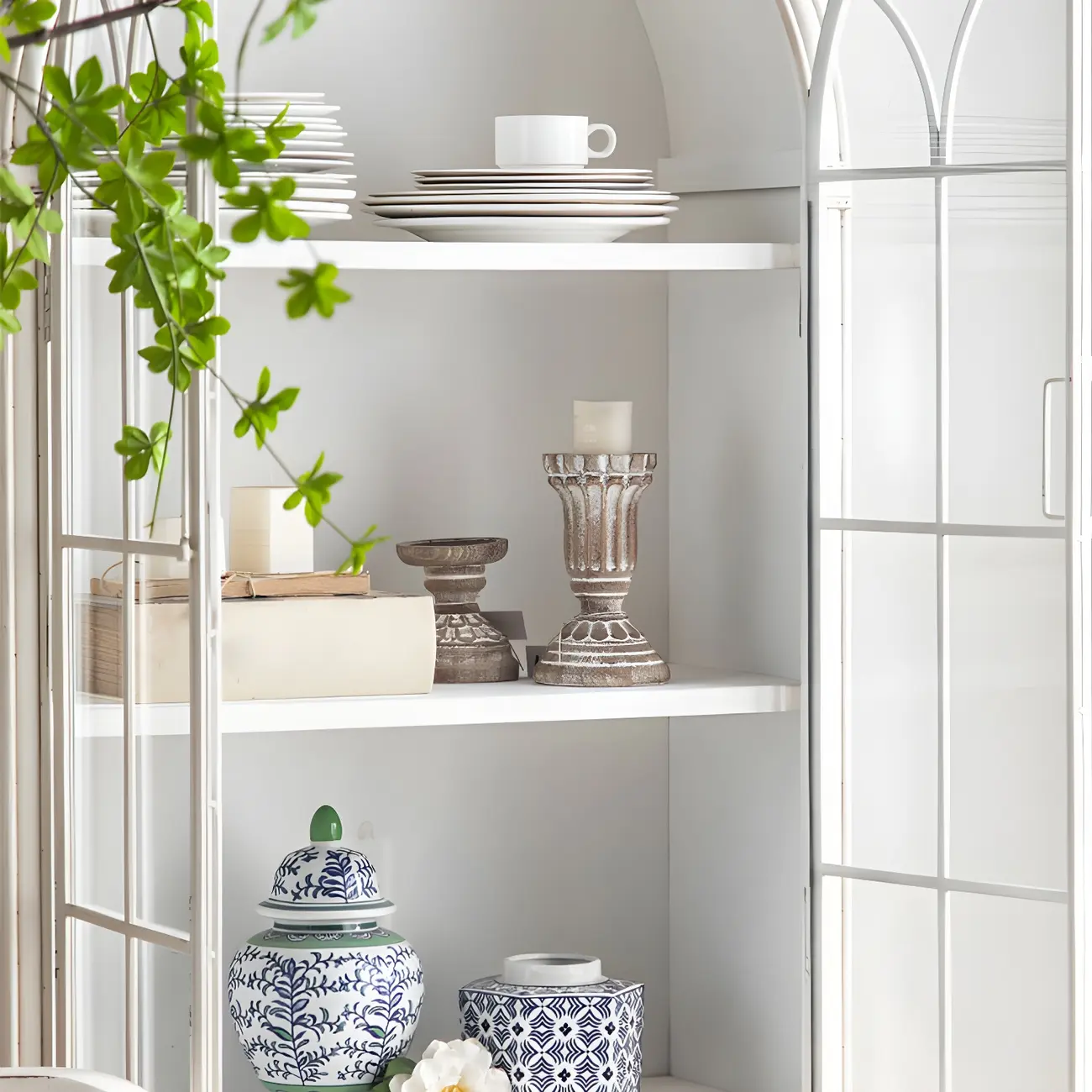 French Country Rectangular Metal Display Bookcase with Shelves