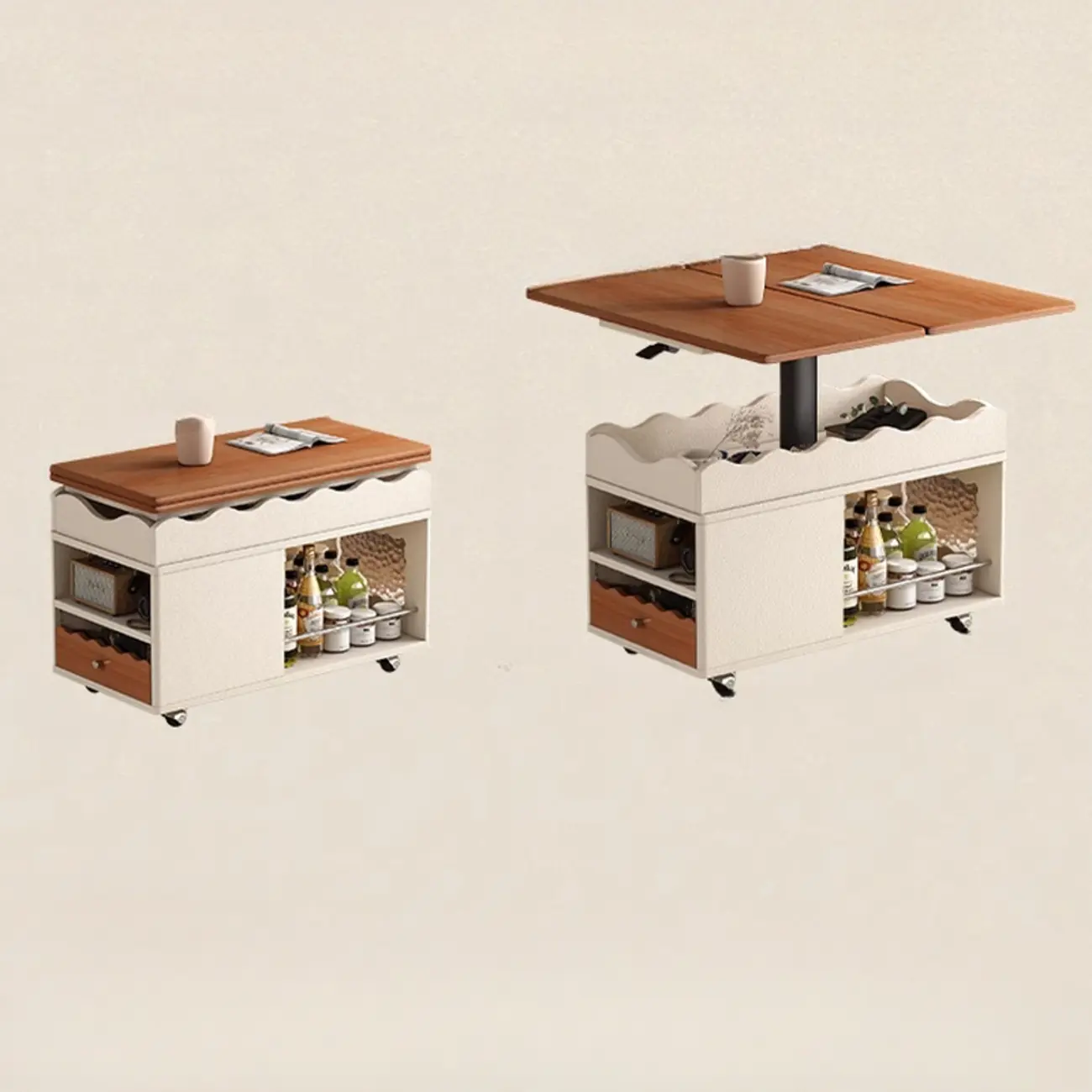 Adjustable Tabletop Modern Wood Side Table with Wheels