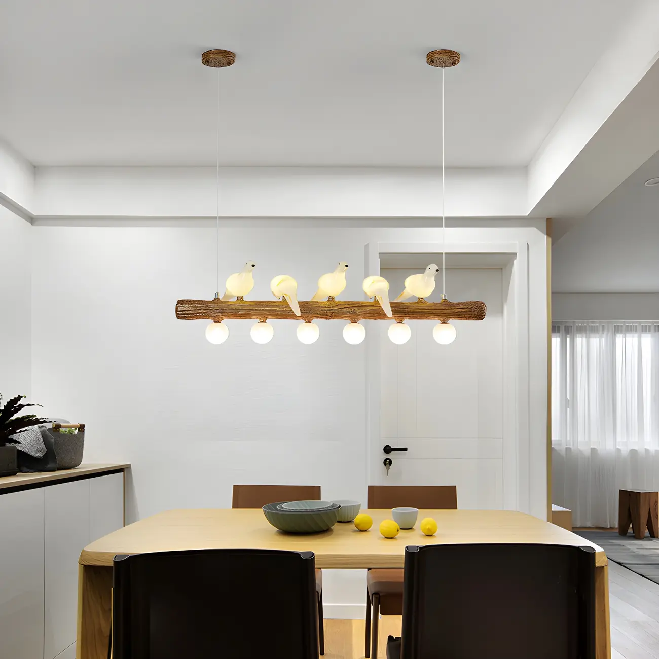 Rustic Wood LED Bird Island Chandelier